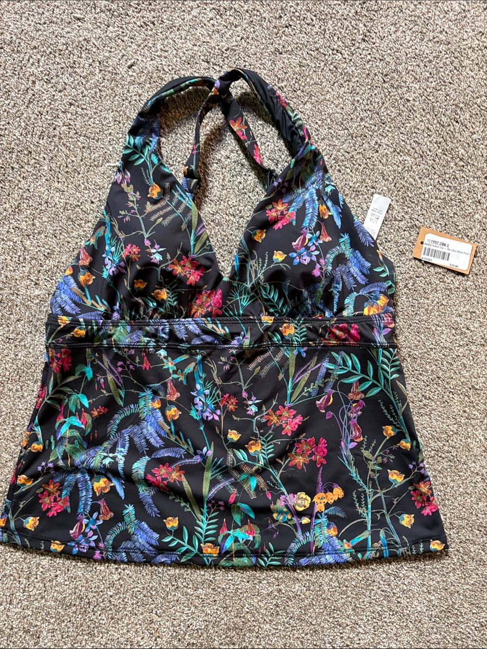 Title Nine Women's Black Floral Halter Tankini Top